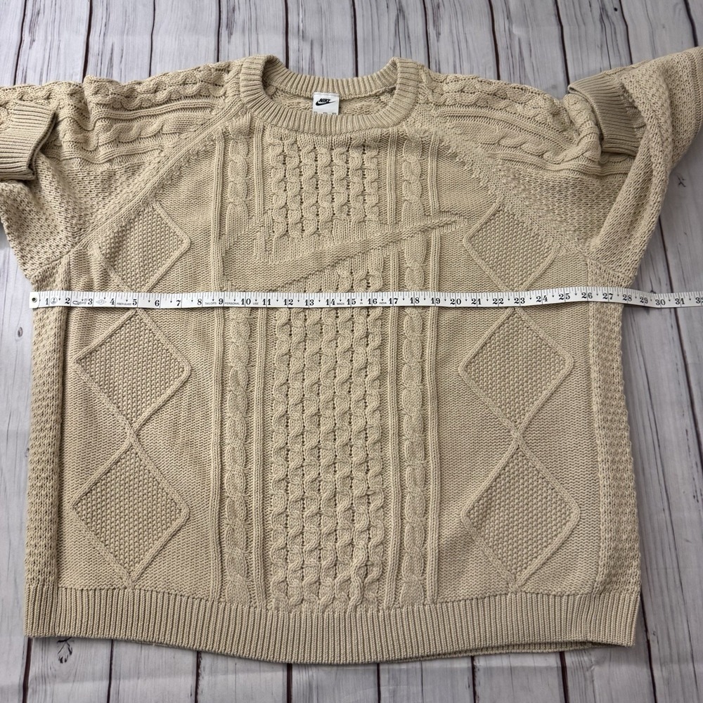 Nike Sweater Men's XXL Sportswear Life Cable Knit Rattan Cream Wool Swoosh Logo - Picture 5 of 8